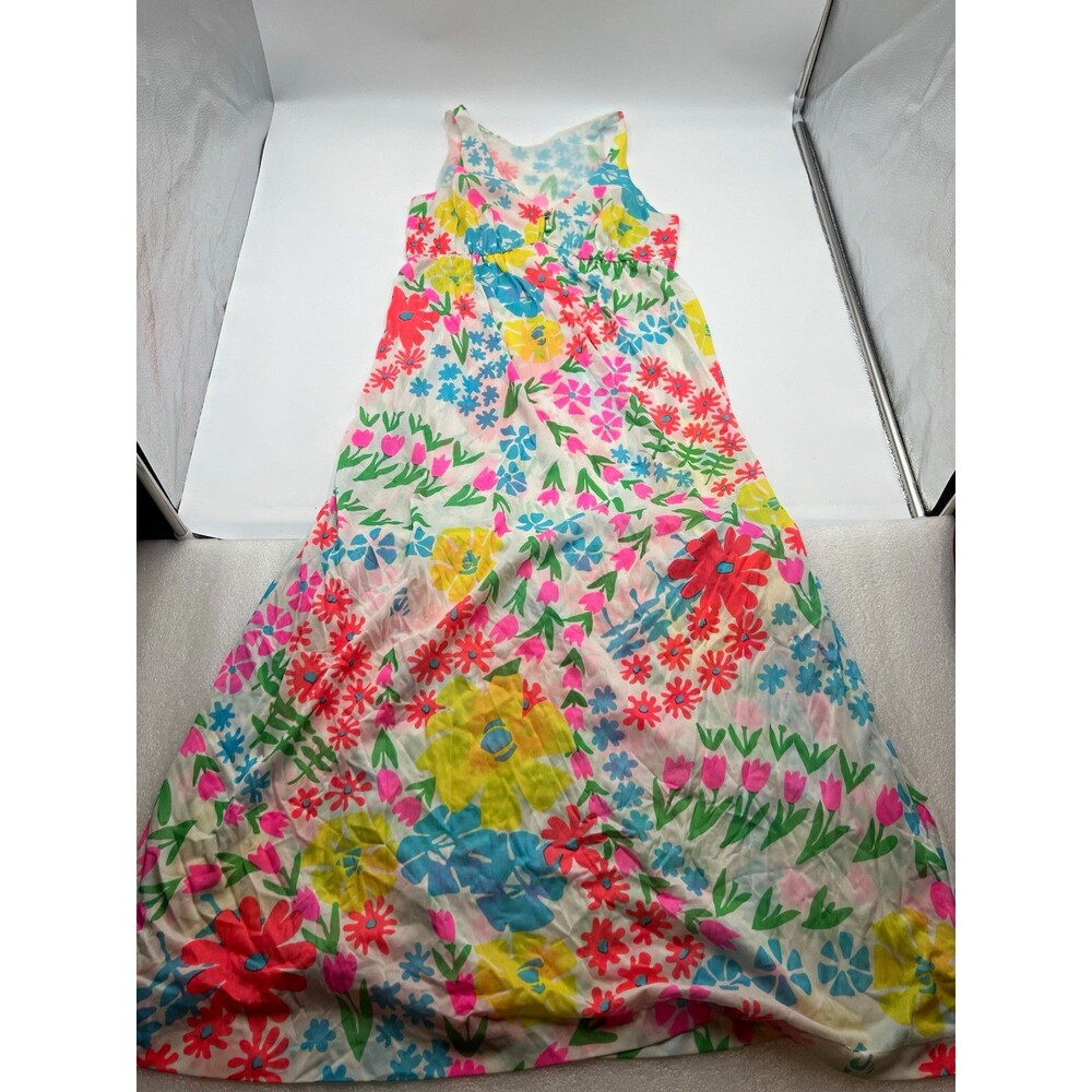 Vintage Women’s M Floral V-Neck Long sheer Dress Sleeveless nightgown lingerie